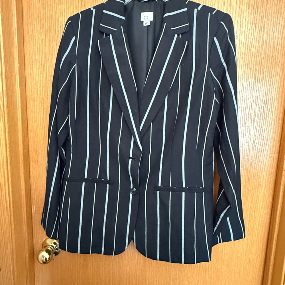 a new day Black and White Striped Blazer Classic Suit Jacket